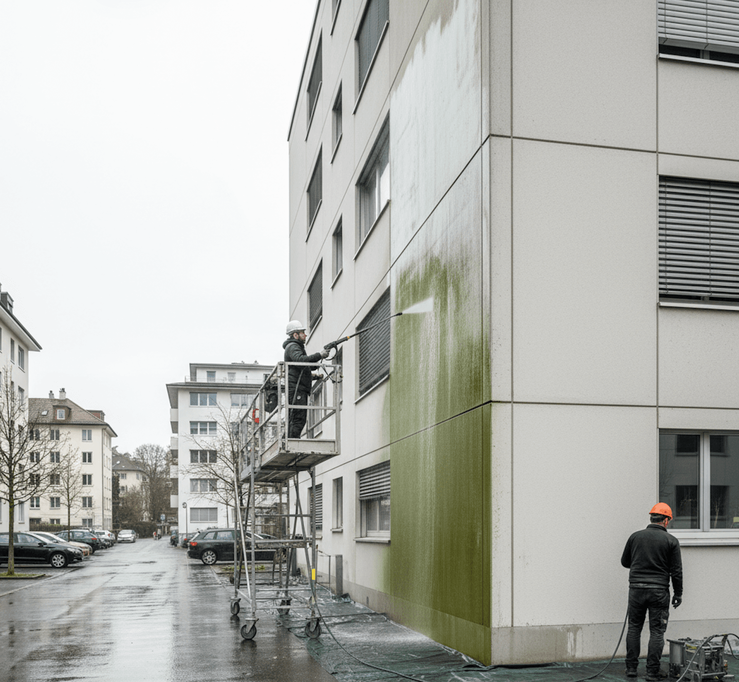 Fassade vor der Reinigung mit sichtbaren Ablagerungen