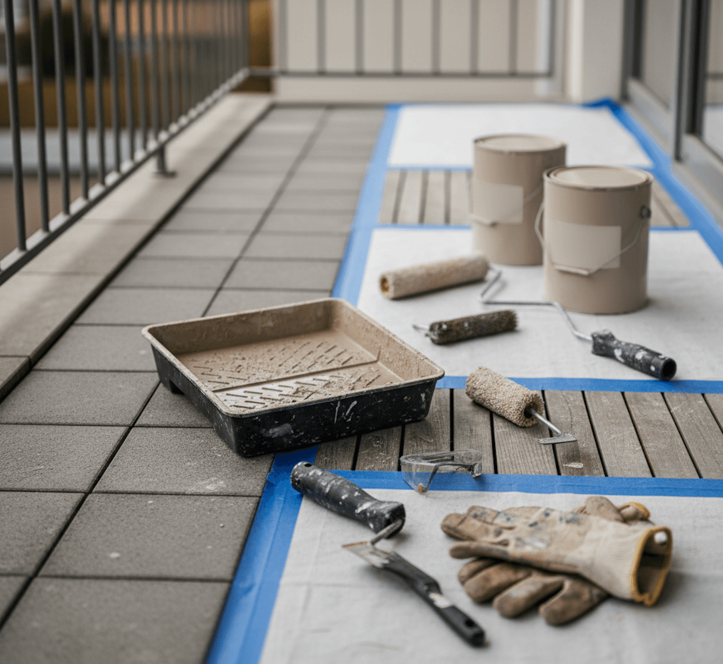 Aussenbereich vor dem Anstrich vorbereitet