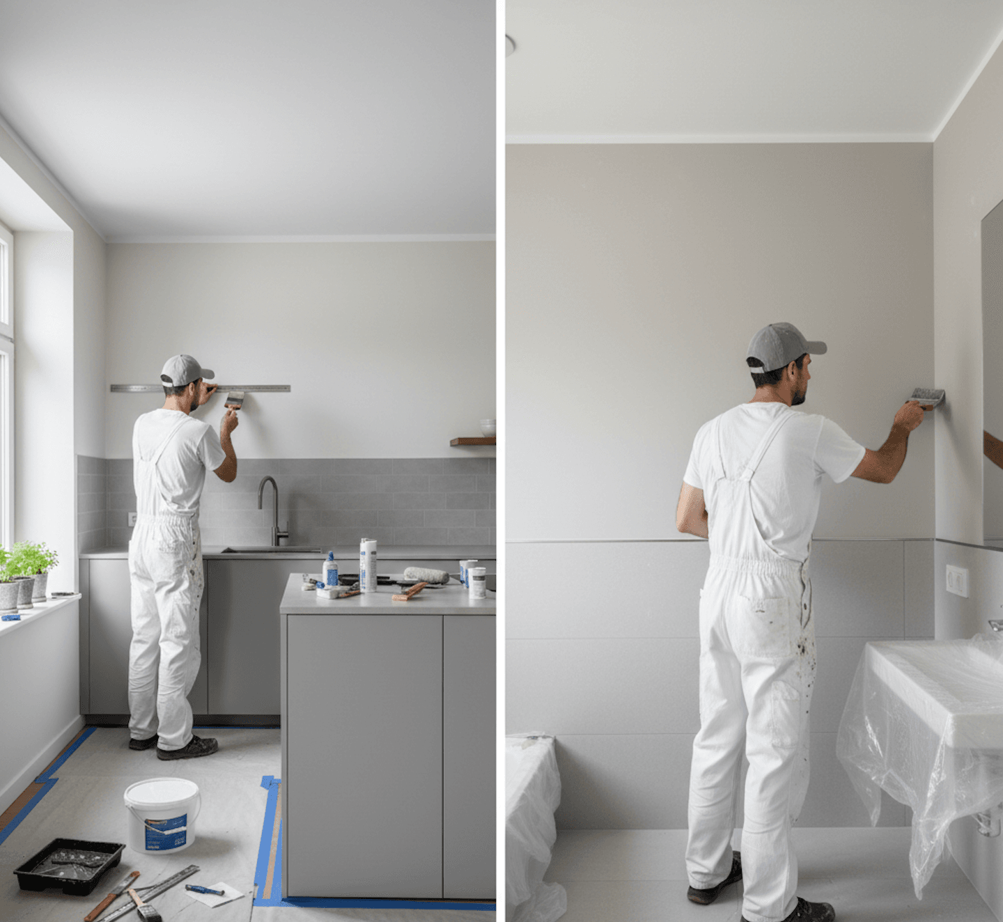 Vorbereitete Wand vor dem Anstrich