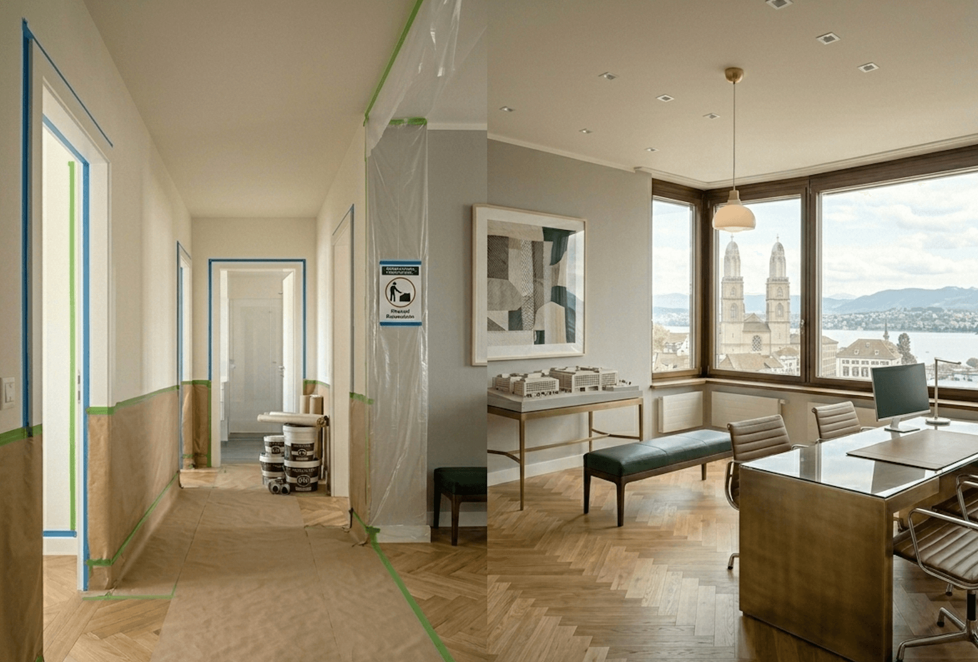 Kanzleibereich mit sauber überarbeiteten Wänden