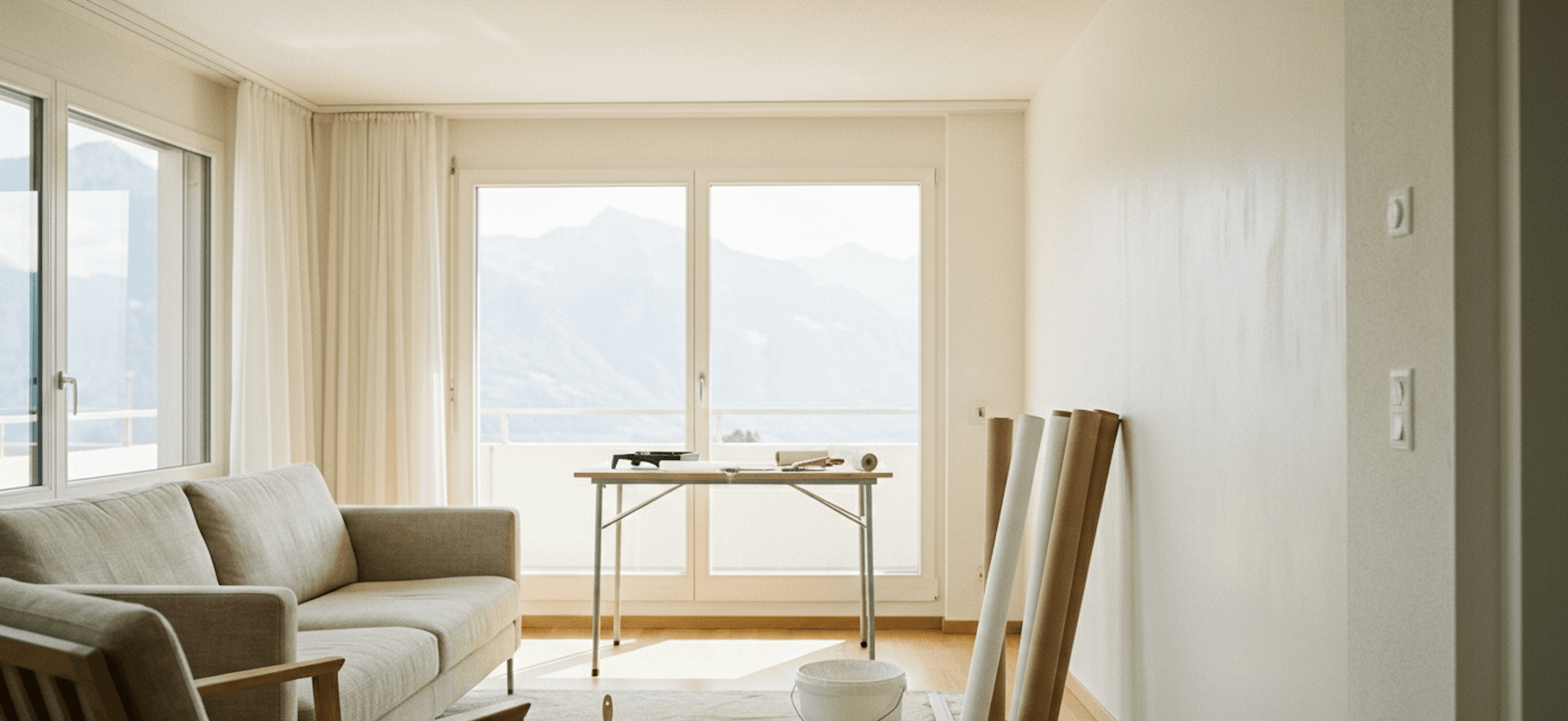 Frisch tapezierter Wohnraum