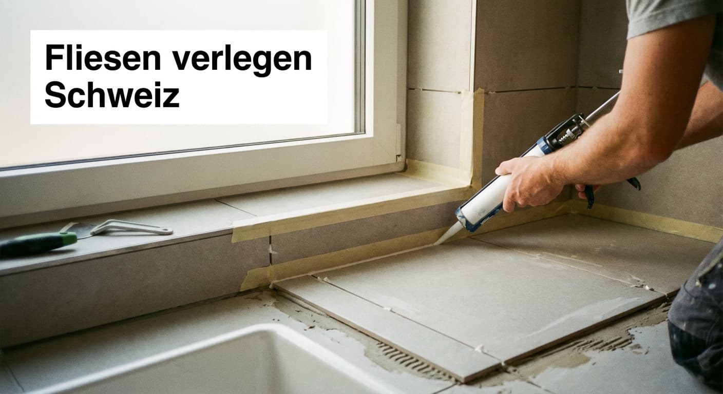 Fliesen verlegen Schweiz im Badezimmer, Silikonfuge in der Ecke wird sauber abgezogen, Innenrenovierung Zürich