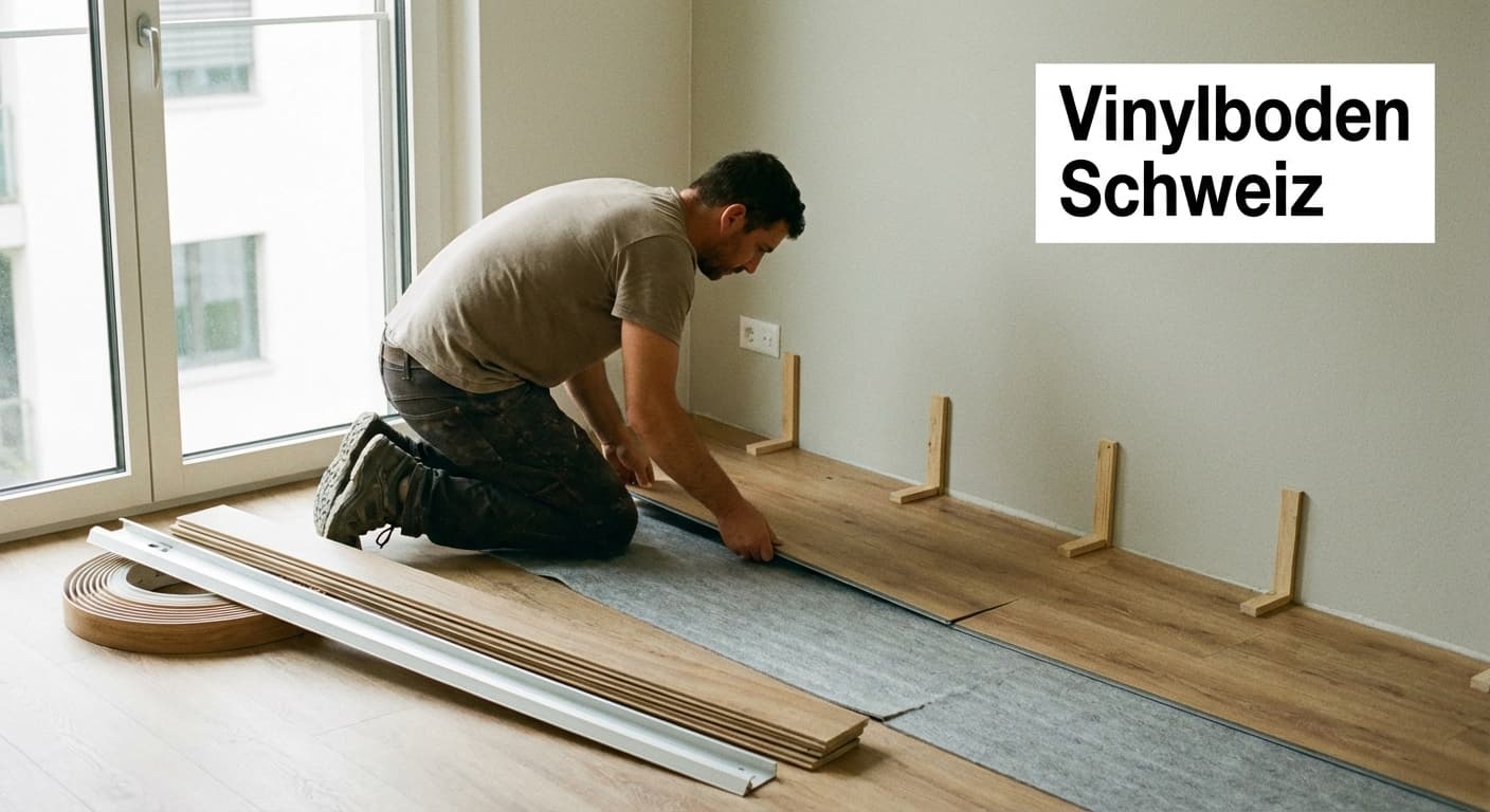 Vinylboden Schweiz, Klickvinyl Verlegung mit Trittschalldämmung und Abstandskeilen in renoviertem Wohnraum